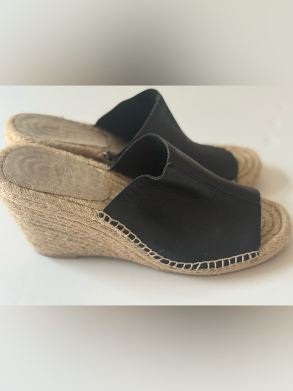 GAP Black Leather Espadrille Wedge Mules Size 9